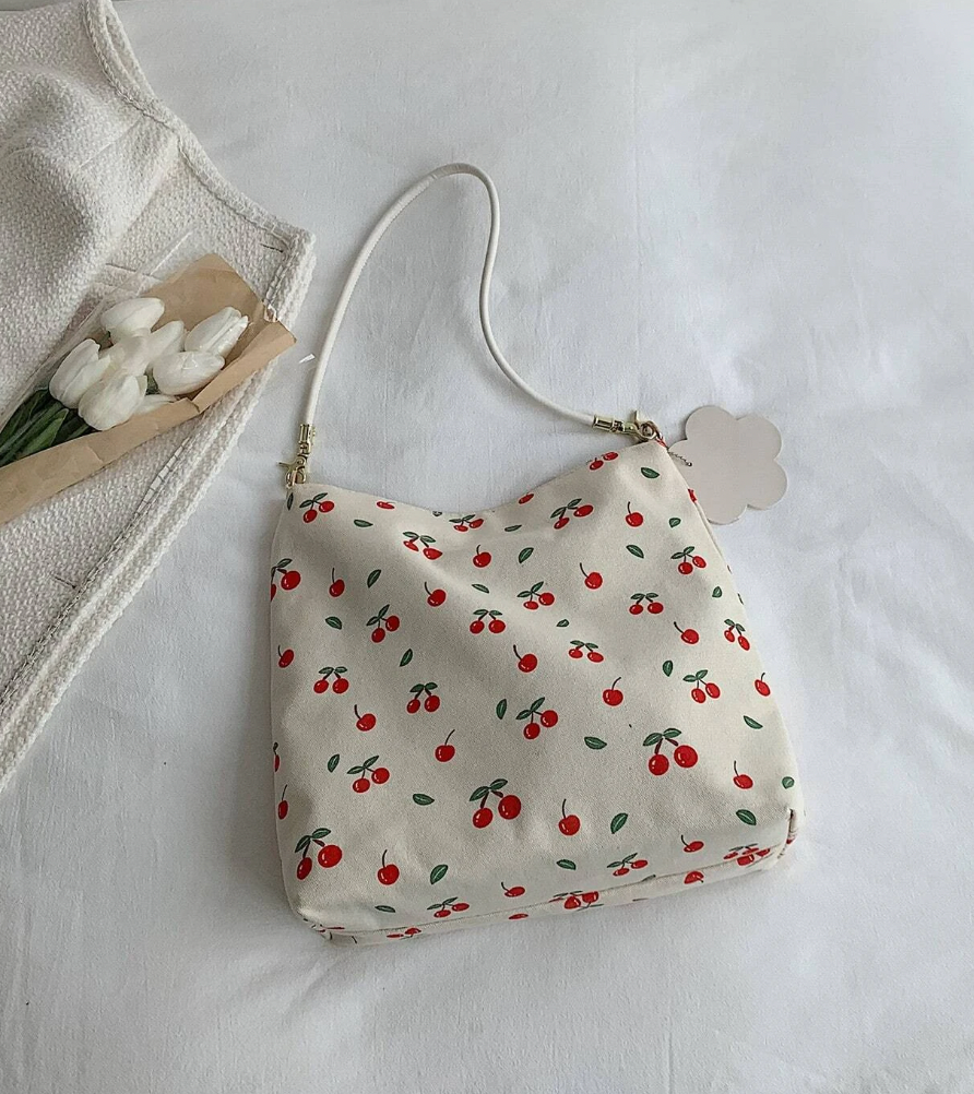 Cherry Decor Fluffy Bucket Bag